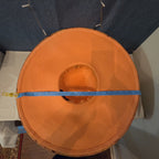 Ashro Wide Brim Derby Hat Peach Striped Mesh Flower
