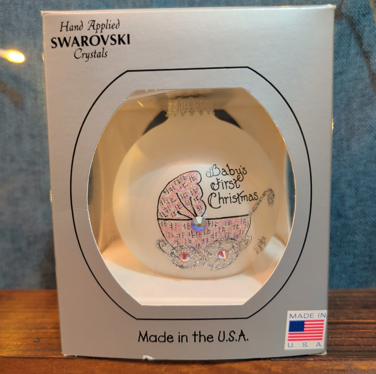 Heart Gifts By Teresa Babys First Christmas Glass Ornament Pink Swarovski