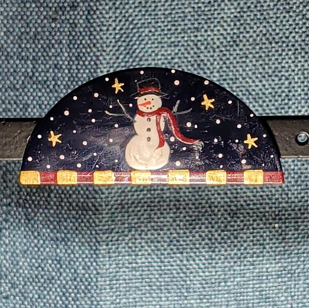 JB Snowman Half Moon Painted Metal Brooch 1996 Folk Art