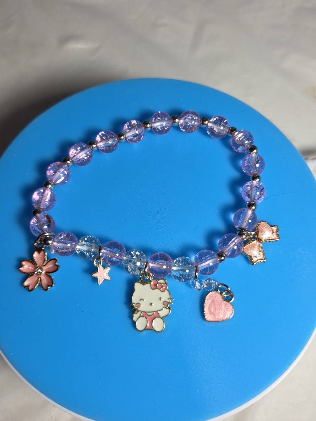 Kawaii Kitty Pink Beaded Stretch Charm Bracelet Y2K