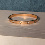 Hinged Bangle Copper Rose Gold Tone Rhinestone