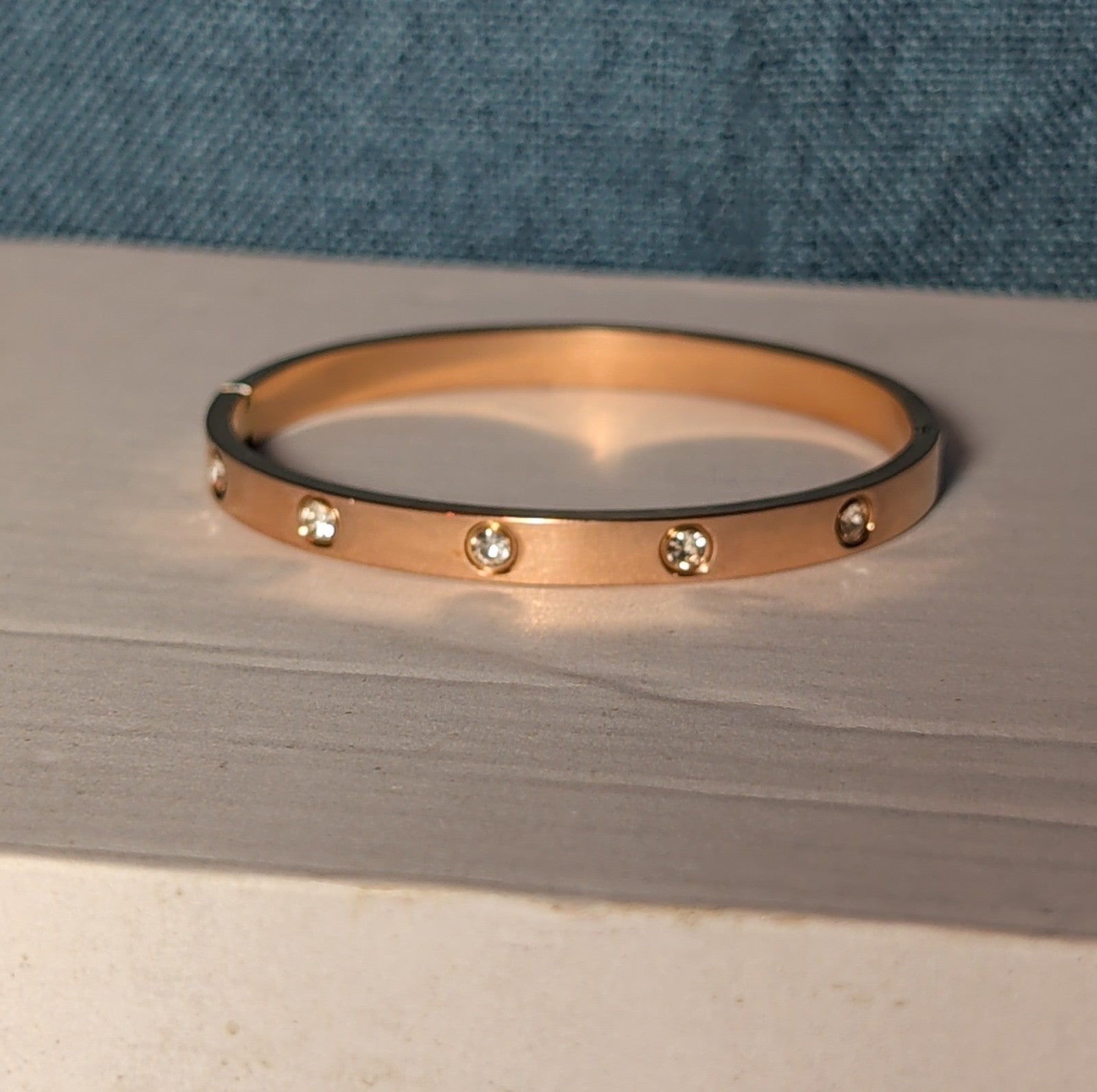 Hinged Bangle Copper Rose Gold Tone Rhinestone