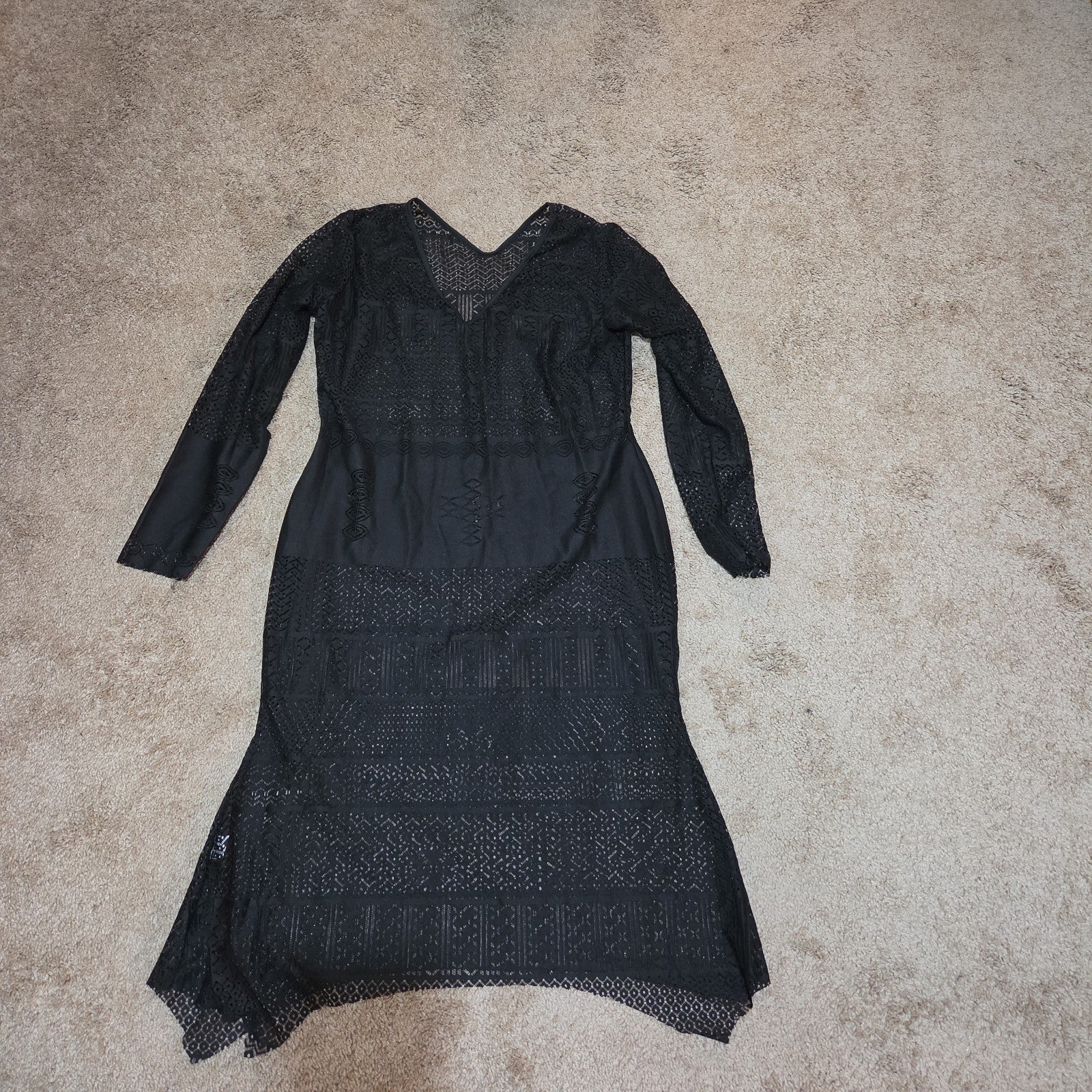 Black Lace Crochet Midi Tunic Dress Festival Whimsigoth XXL