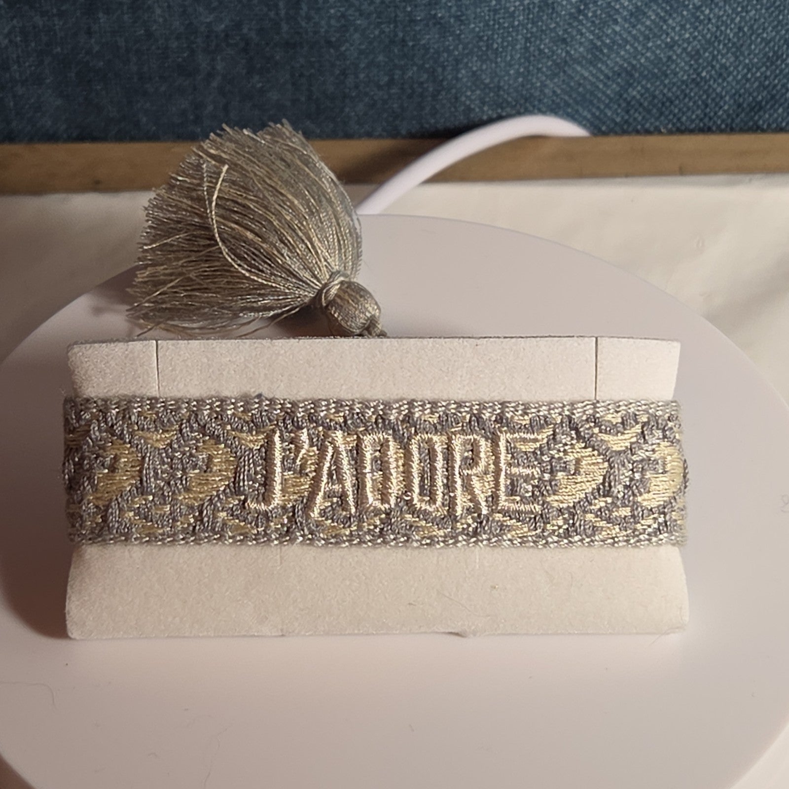 J'Adore Woven Friendship Bracelet Grey Tassel Designer Inspired