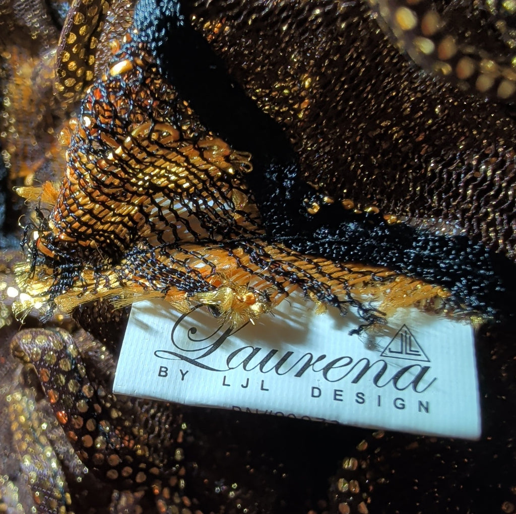 Laurena by LJL Metallic Lace Scarf Wrap Henna Rust Ruffled Boho NWT 63x23