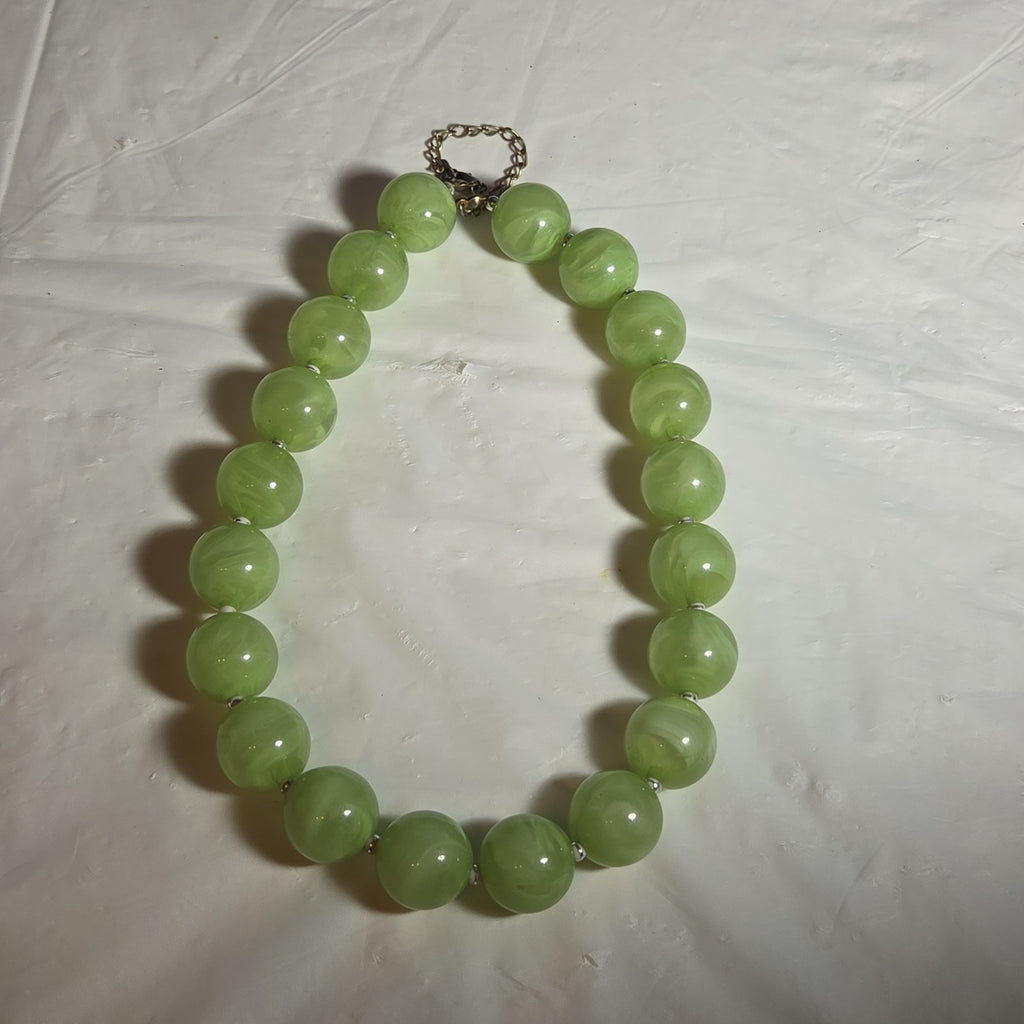 Chunky Bead Necklace Marbled Green Acrylic Retro Y2K PreOwned