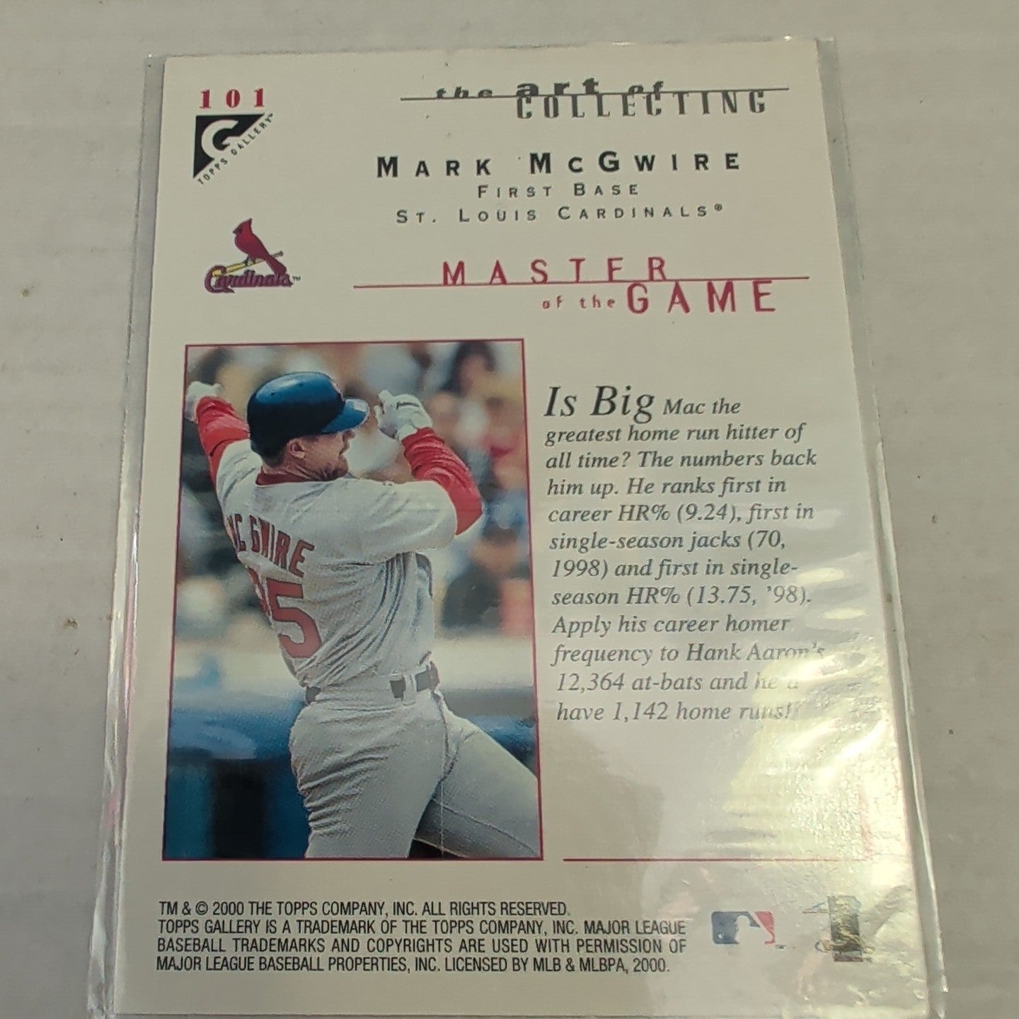 2000 Topps Gallery Masters of the Game Mark McGwire #101 Cardinals Insert