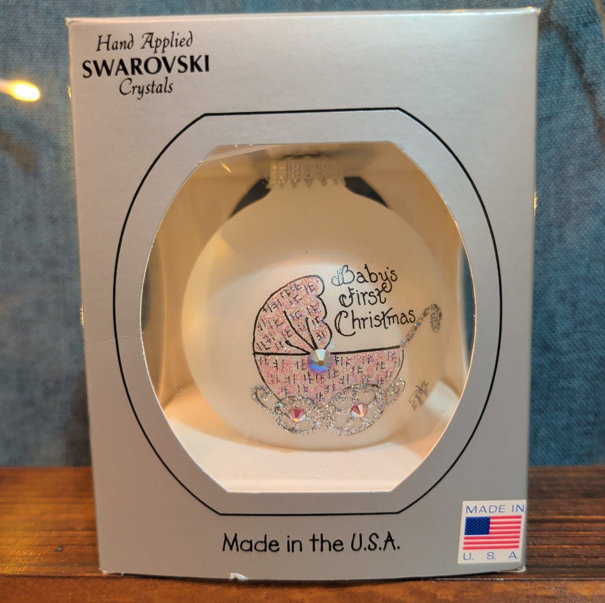 Heart Gifts By Teresa Babys First Christmas Glass Ornament Pink Swarovski