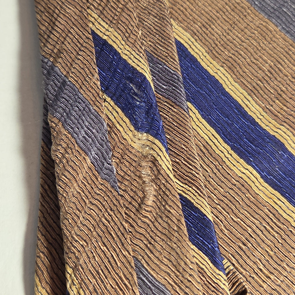 J.Z. Richards Silk Tie Edwards Michigan Brown Blue Stripe Frayed As Is Vest Tie
