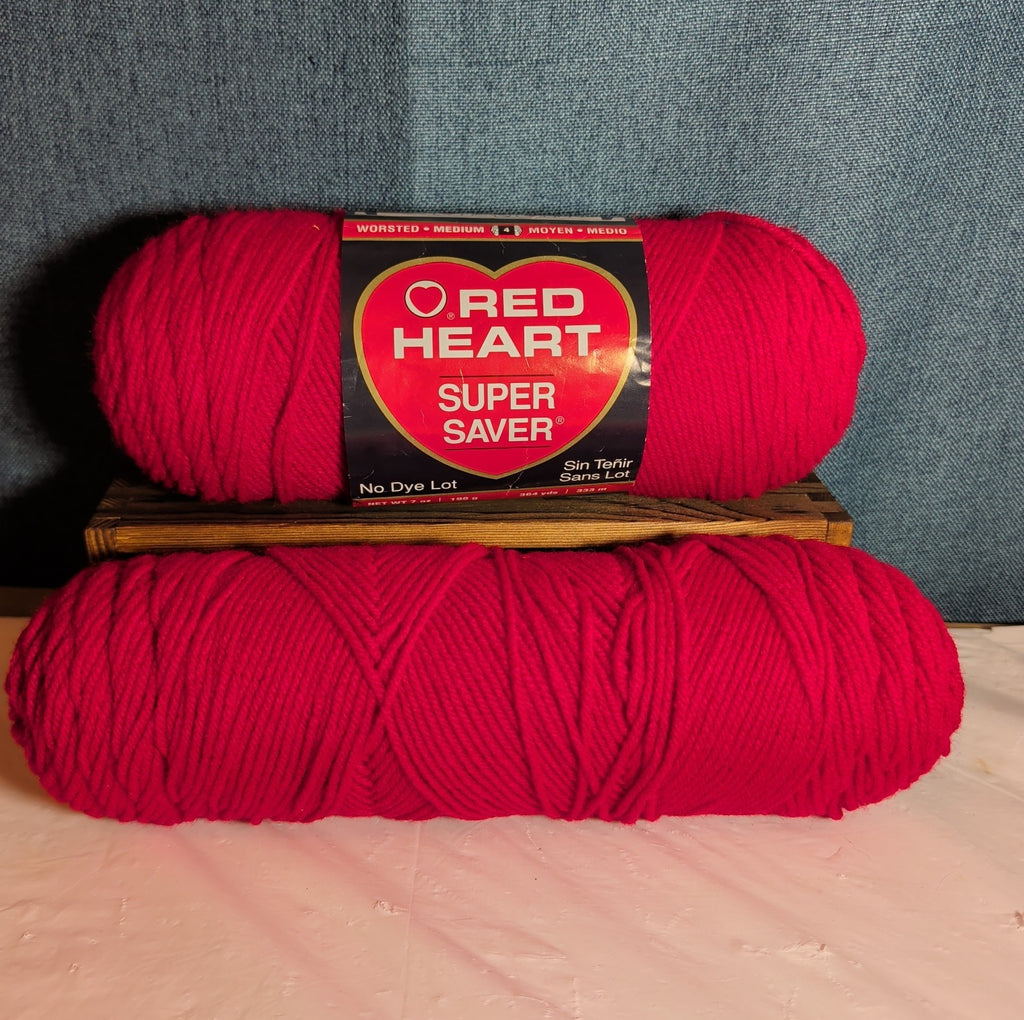 Red Heart Super Saver Cherry Red Yarn Lot 2 Skeins Worsted E300 New & Used