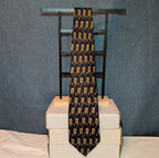 Vtg Ferrell Reed for Edwards Silk Neck Tie Black Gold Geometric Art Deco 59.5