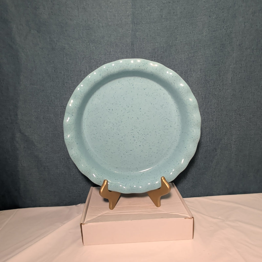 Paula Deen Pie Plate Robin's Egg Blue Speckled Stoneware 11.25" Ruffled Edge