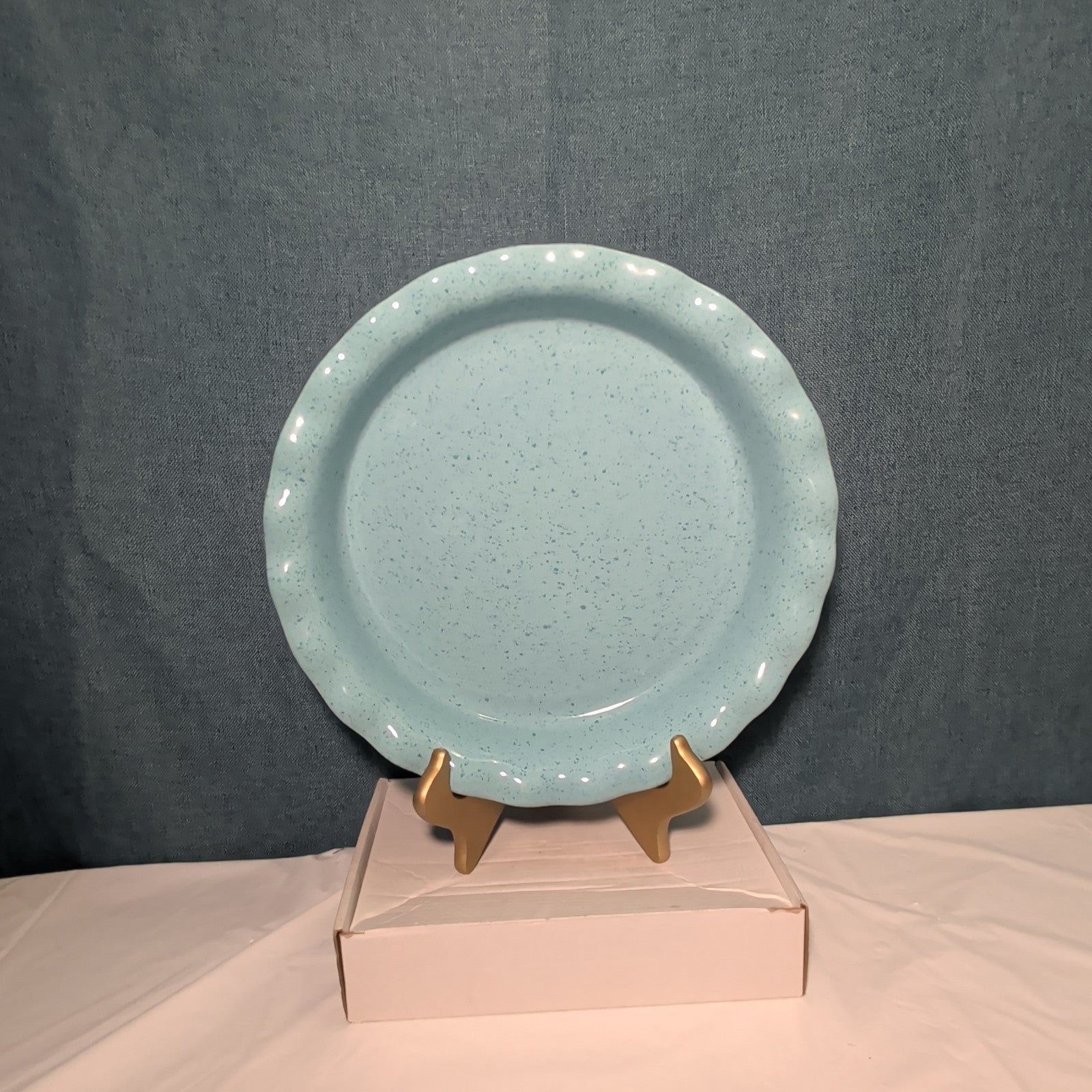 Paula Deen Pie Plate Robin's Egg Blue Speckled Stoneware 11.25" Ruffled Edge