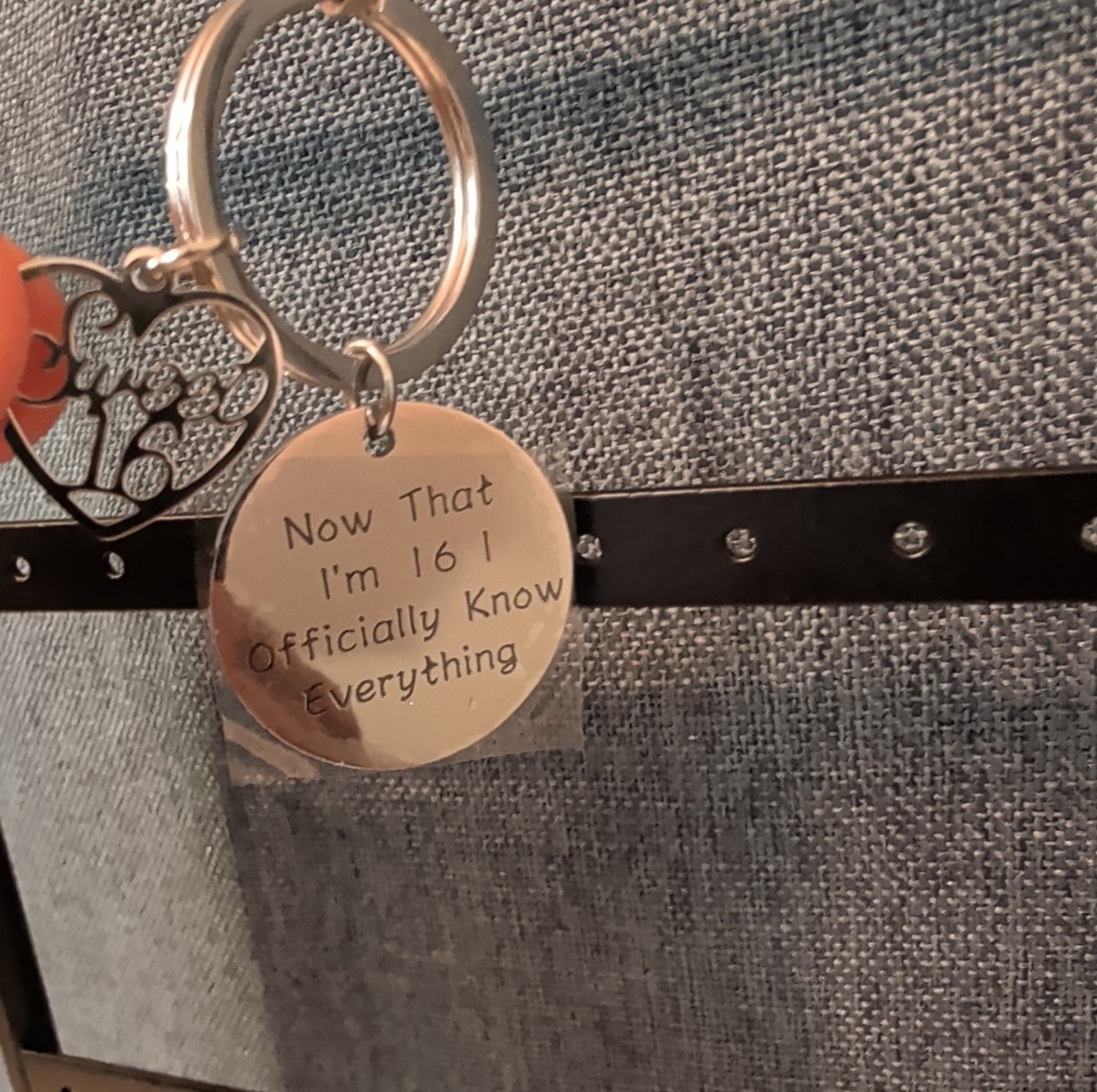 Sweet 16 Funny Keychain Silver Tone Birthday Gift ..I Officially Know Everything