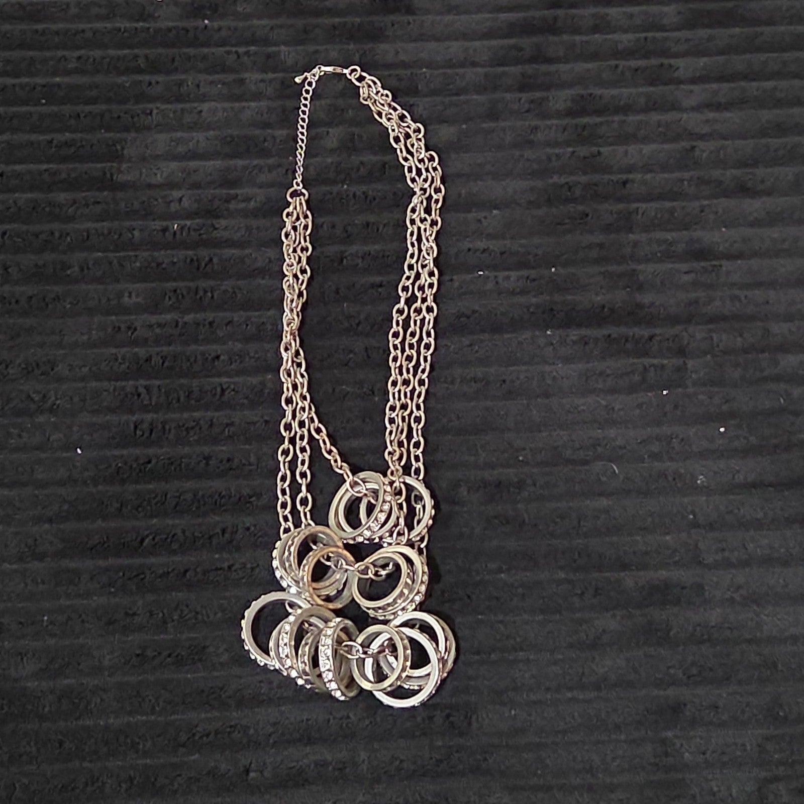 NY Collection Silver Tone Triple Chain Rhinestone Ring Cluster Necklace