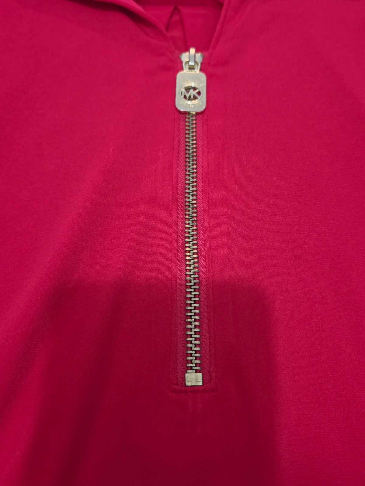 Michael Kors Blouse Red Zip Top Women Large Roll Tab Sleeve Jersey Shirt Used