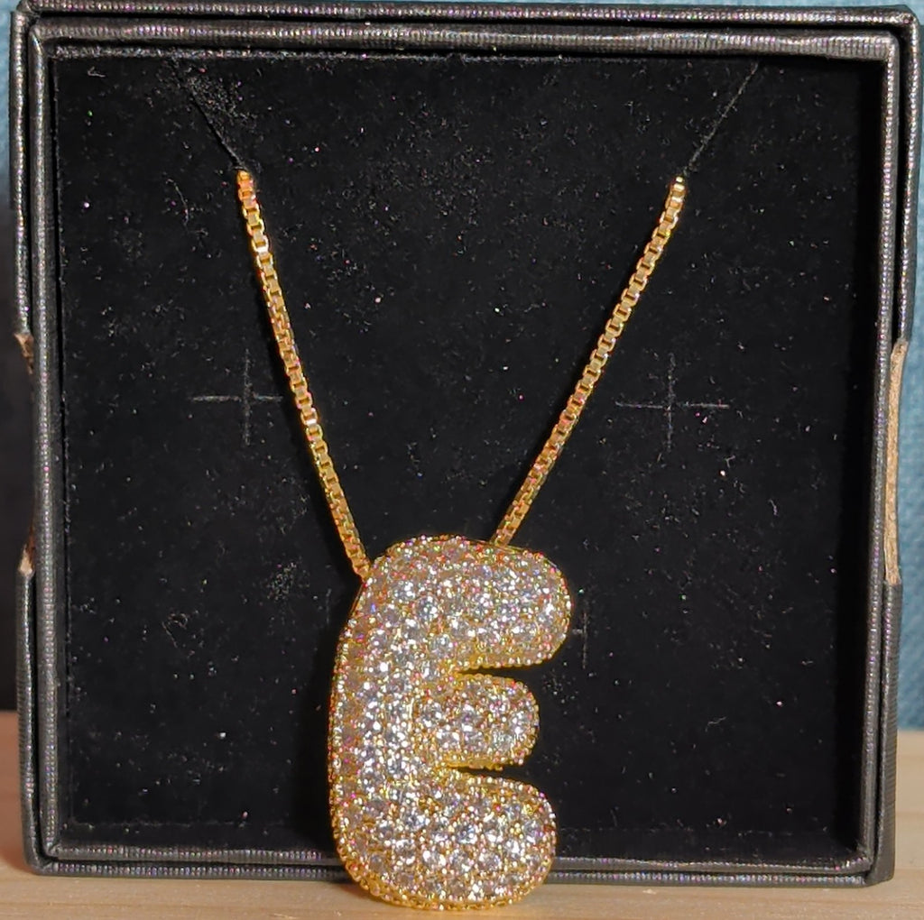 Bubble Letter E Necklace Rhinestone Gold Tone Y2K Vibe