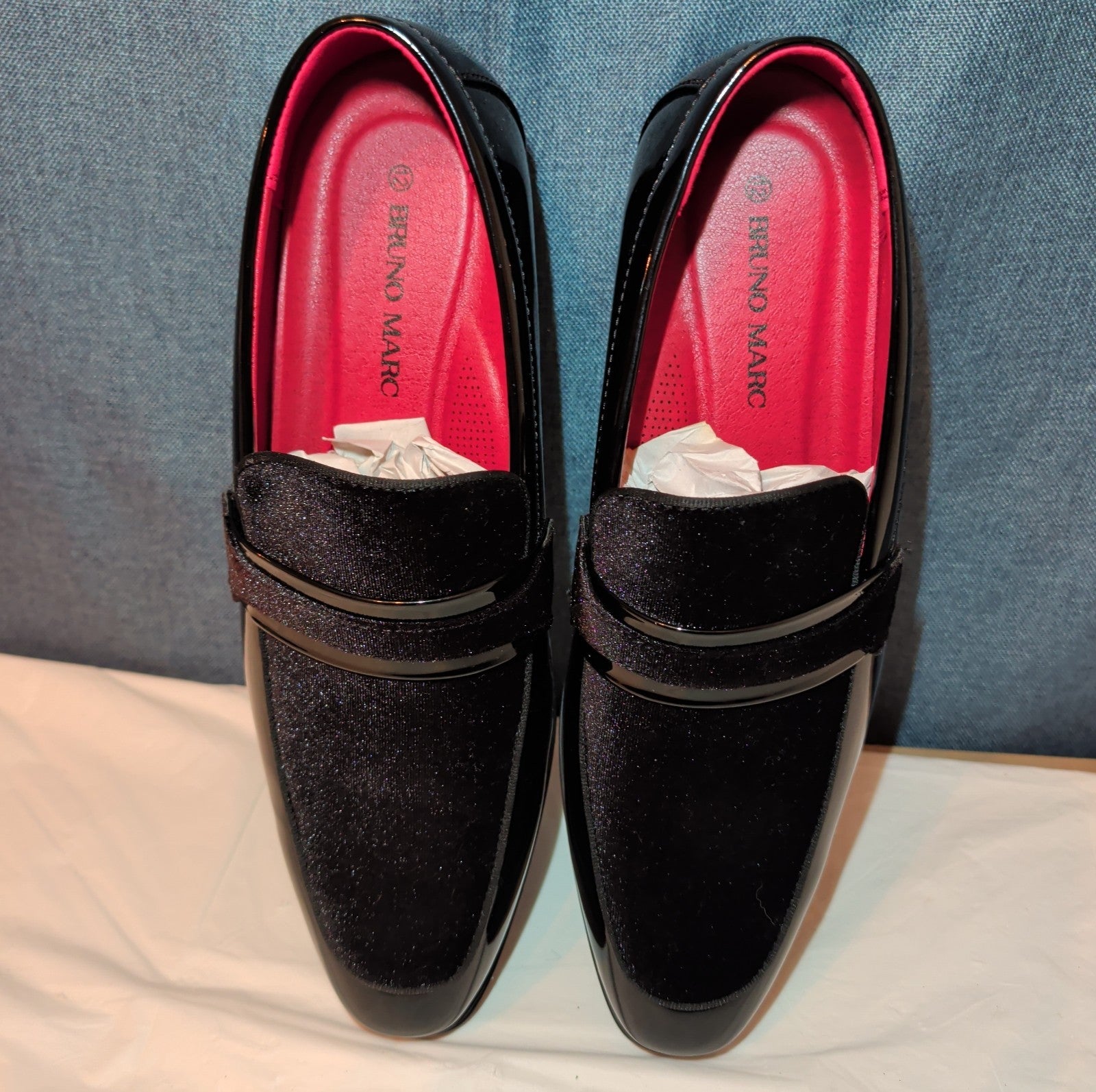 Bruno Marc Men Loafers Size 12 Tuxedo Velvet Patent Black Dress Shoes Slip On