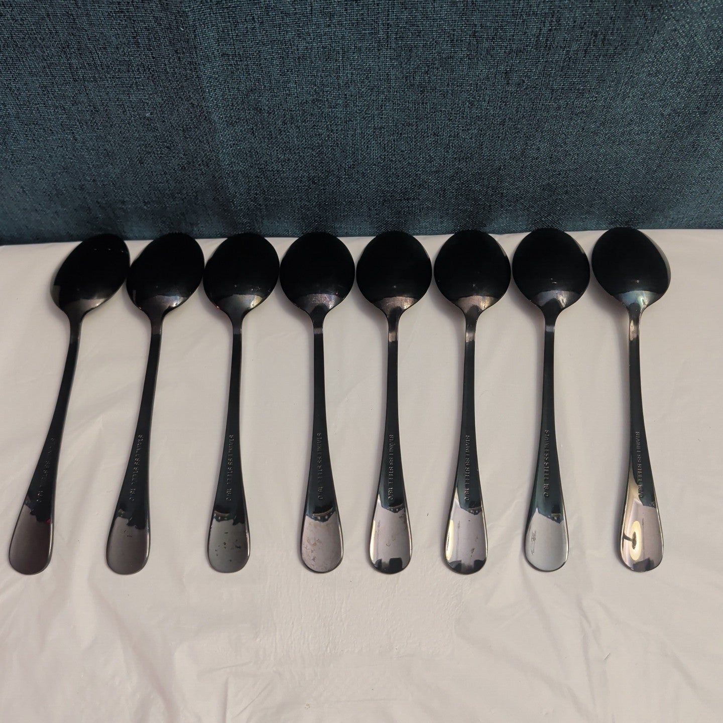 Set of 8 Black Stainless Steel Spoons 18/0 Modern Onyx Flatware Table Spoons Set