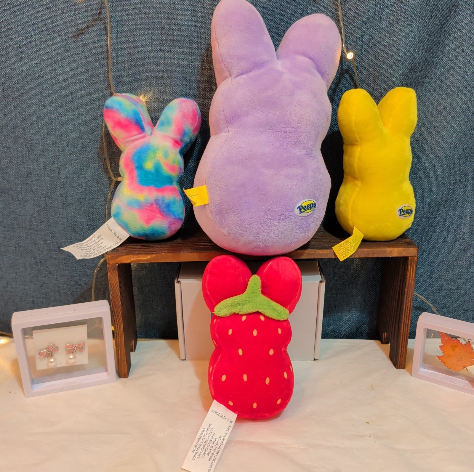 Peeps Bunny Plush Lot 4 Strawberry Tie-Dye Purple Yellow 2014