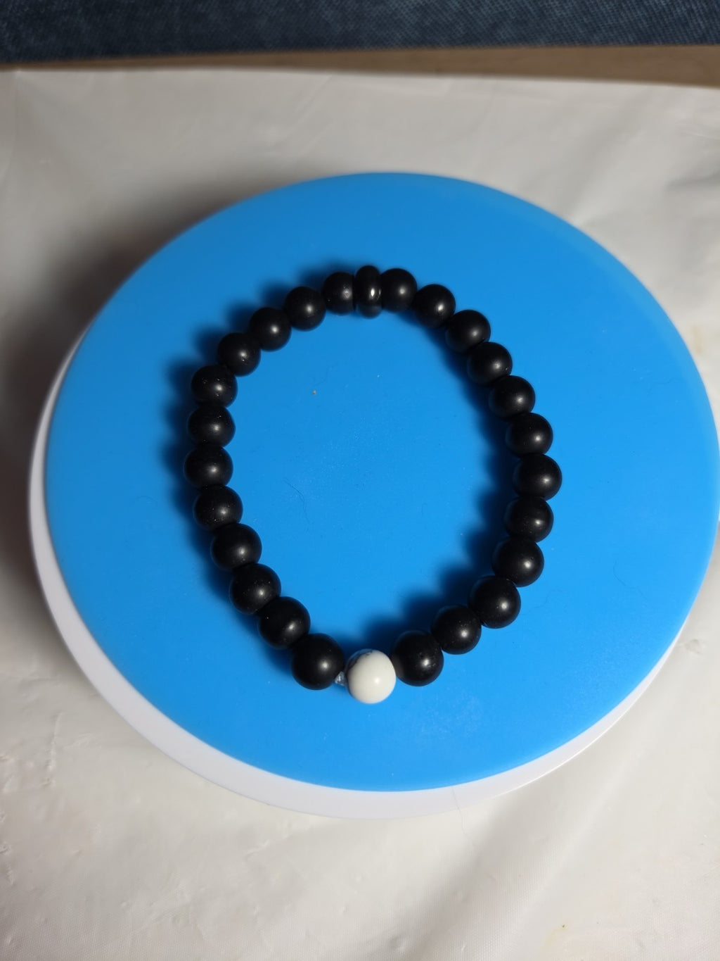 Natural Stone Bead Stretch Bracelet Matte Black White Howlite