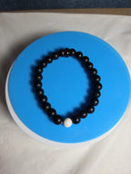 Natural Stone Bead Stretch Bracelet Matte Black White Howlite