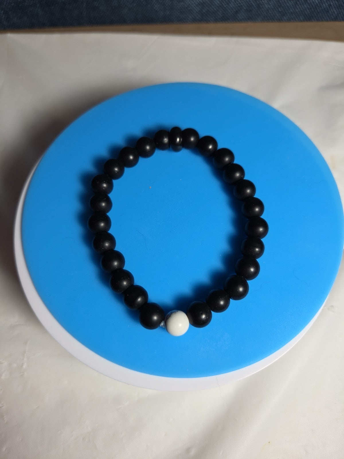 Natural Stone Bead Stretch Bracelet Matte Black White Howlite