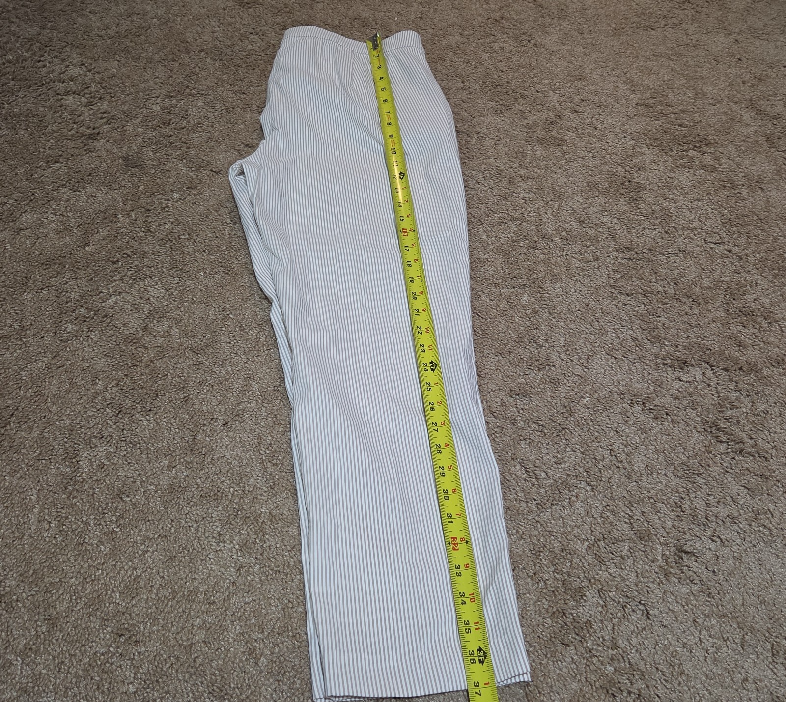 Jones New York Pants Womens 12 Tan White Stripe Pull On Crop Trouser Cotton Good
