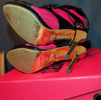 RedKiss Summer Stunner Heels Size 8.5 Pink Black Lace Up Caged Stiletto