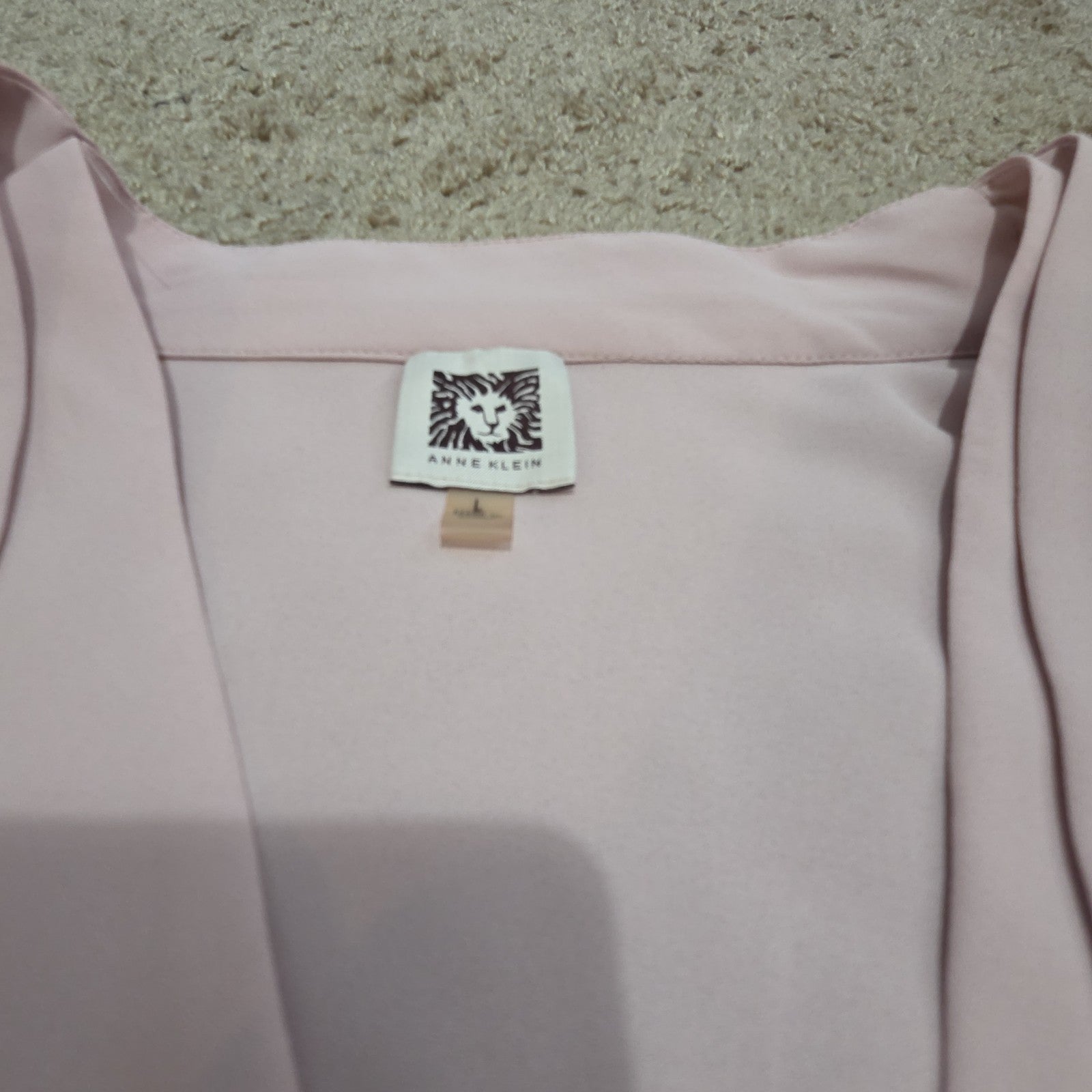 Anne Klein Blouse L Pink Tie Neck V-Neck Long Sleeve Career Top