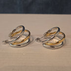 Triple Hoop Mixed Metal Gold Silver Tone Earrings Modern