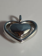 Double Heart Pendant Silver Tone Puffed Charm Y2K