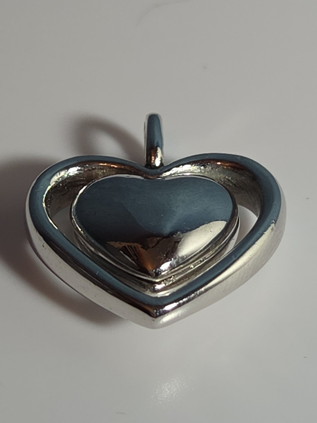 Double Heart Pendant Silver Tone Puffed Charm Y2K