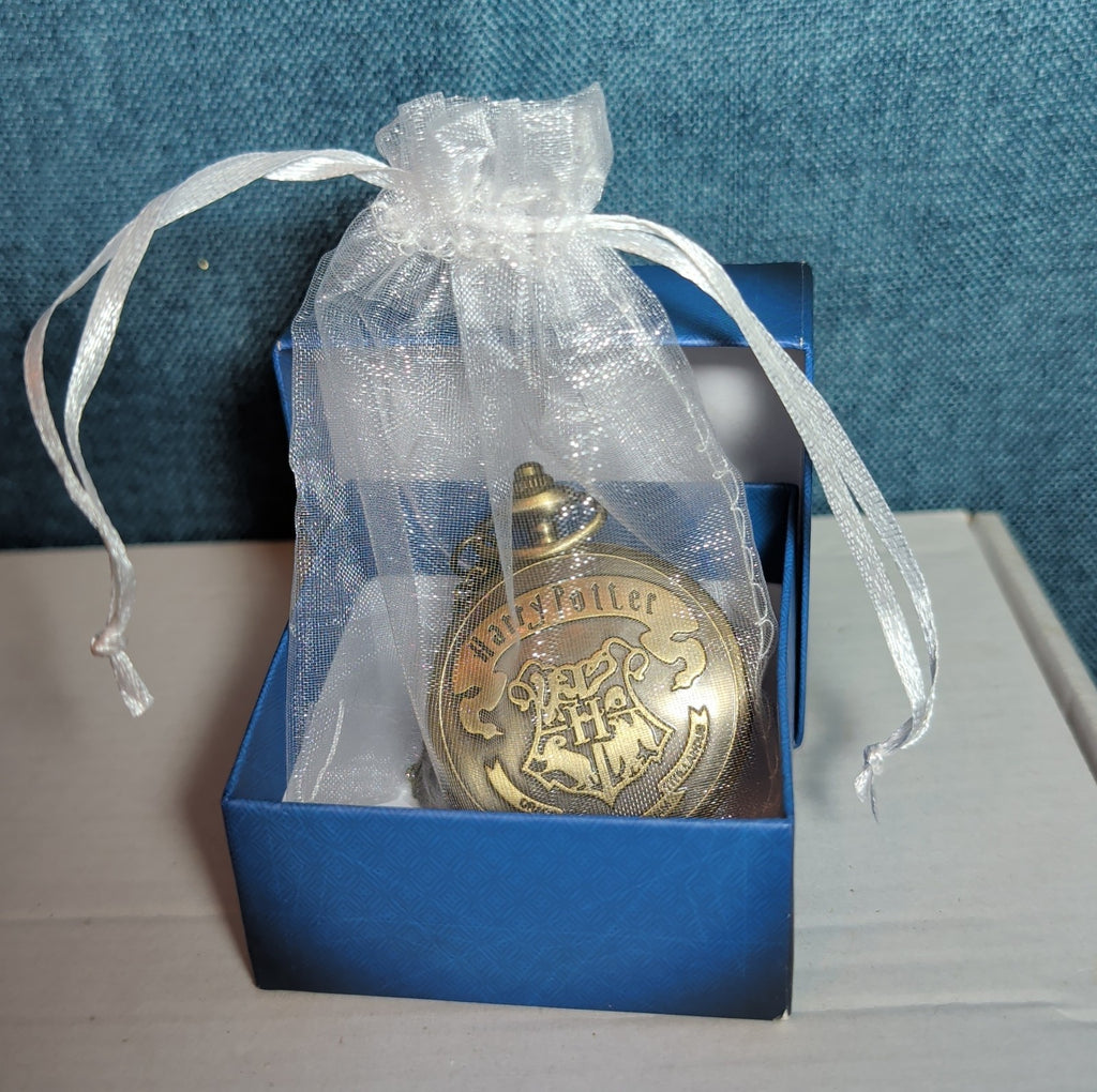 Harry Potter Hogwarts Crest Pocket Watch Brass Tone Steampunk Retro NIB