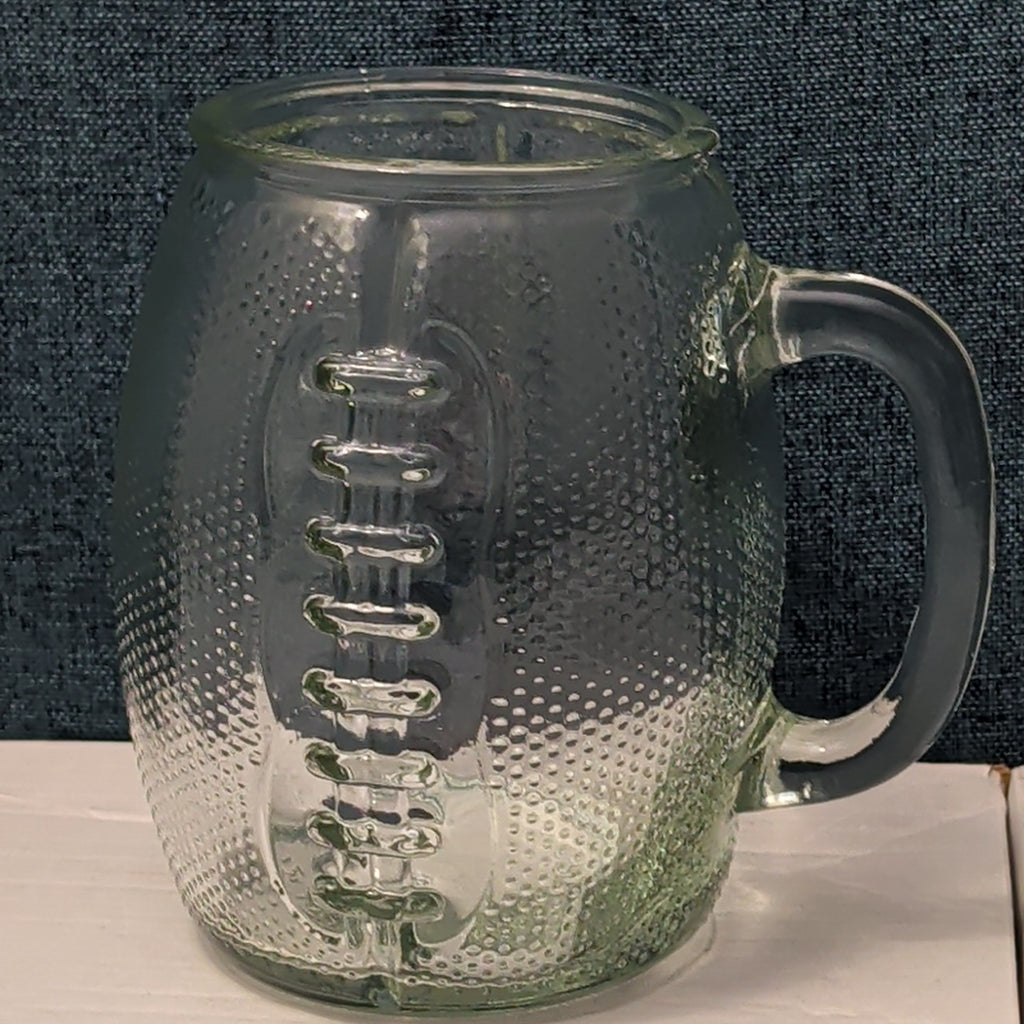 Home Essentials FOOTBALL Glass Mug XL 36 oz Textured Pigskin Beer Stein Gameday