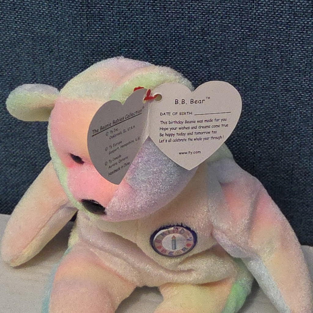 TY Beanie Baby B.B. BEAR The Birthday Bear 1999 | Pastel Tie-Dye | Mint Tags NEW