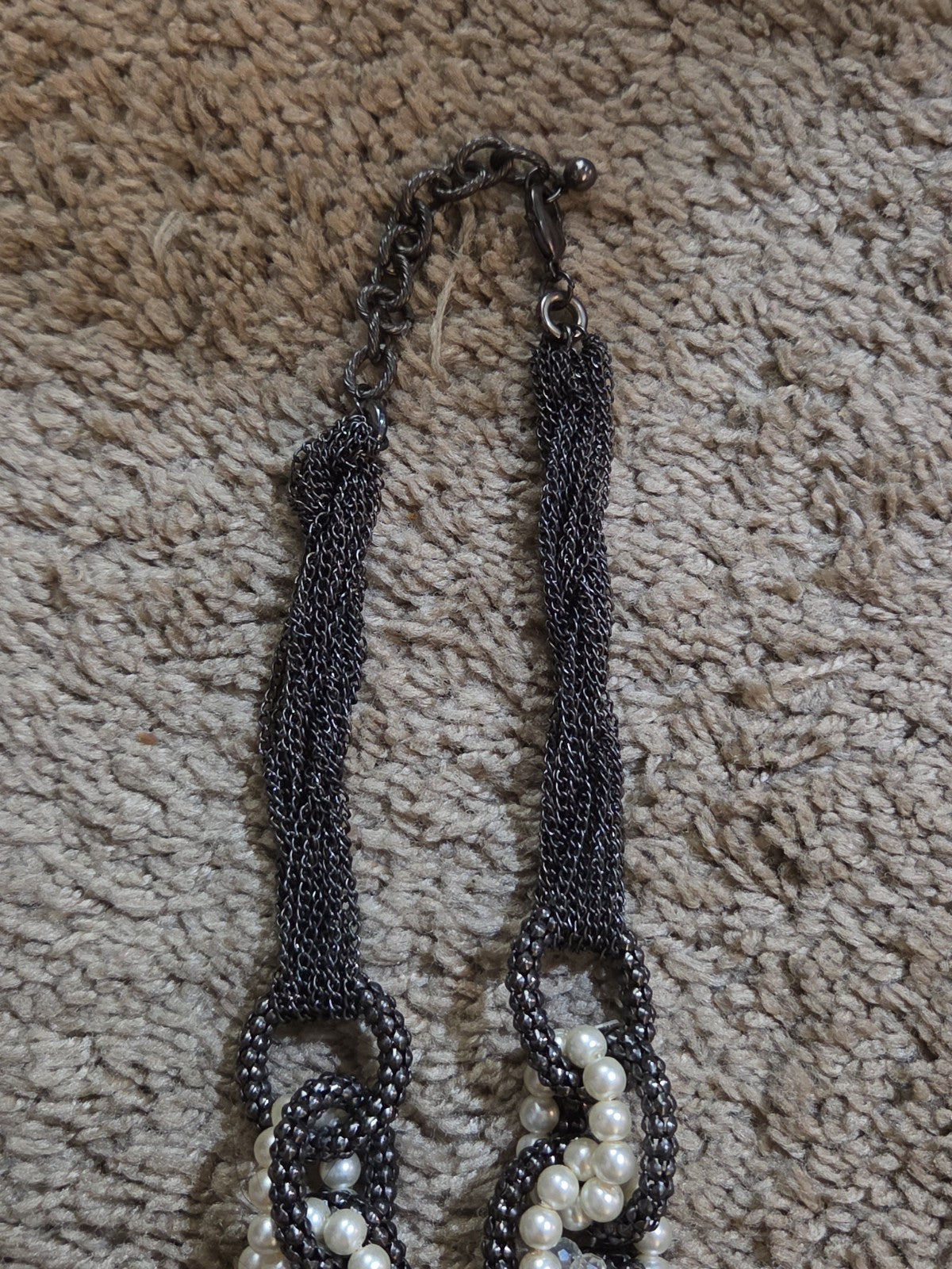 Black Crystal Pearl Necklace Chunky Bib Pendant Antique Chain