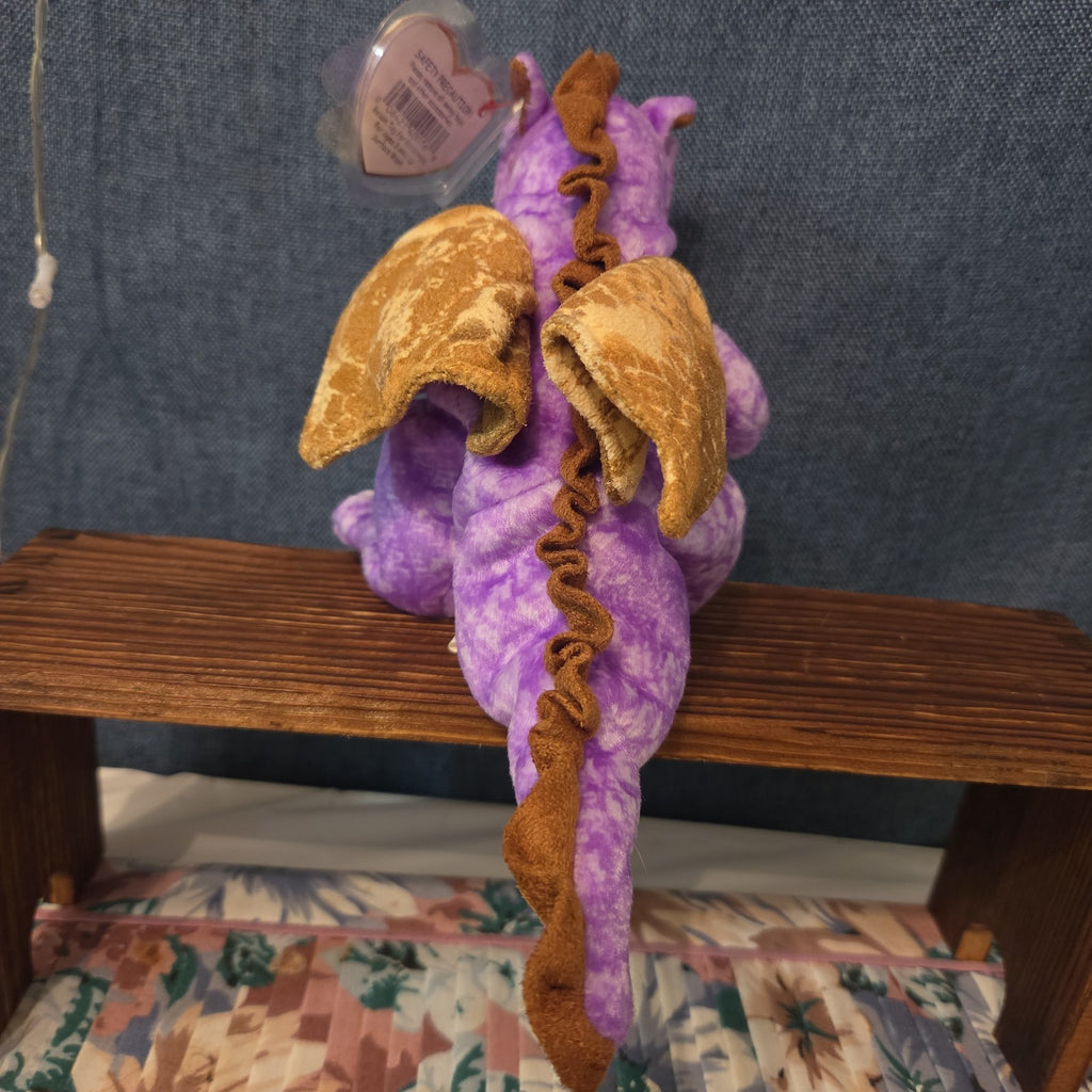 Ty Beanie Baby Legend Purple Dragon Plush Gold Wings 2003