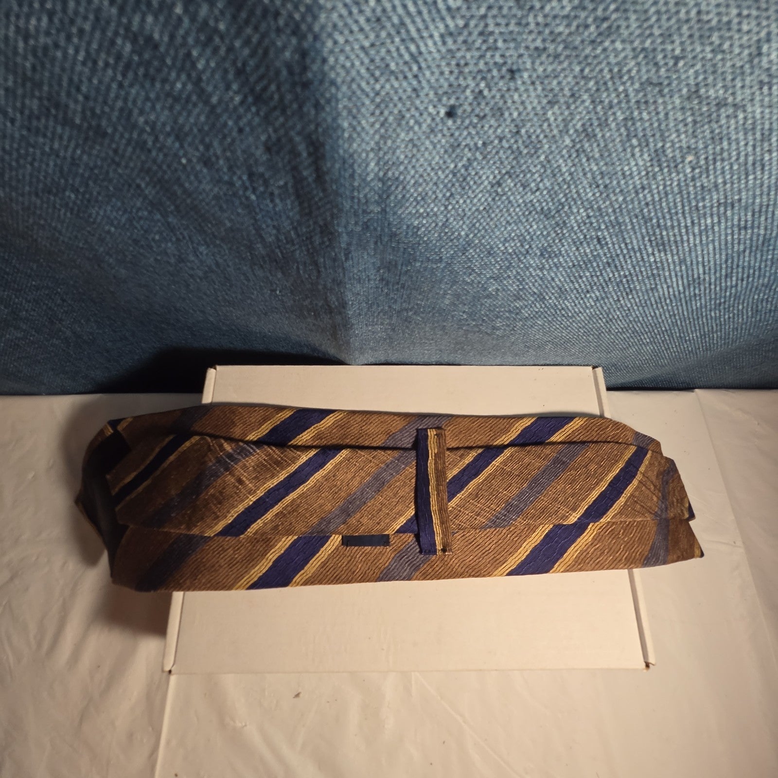 J.Z. Richards Silk Tie Edwards Michigan Brown Blue Stripe Frayed As Is Vest Tie