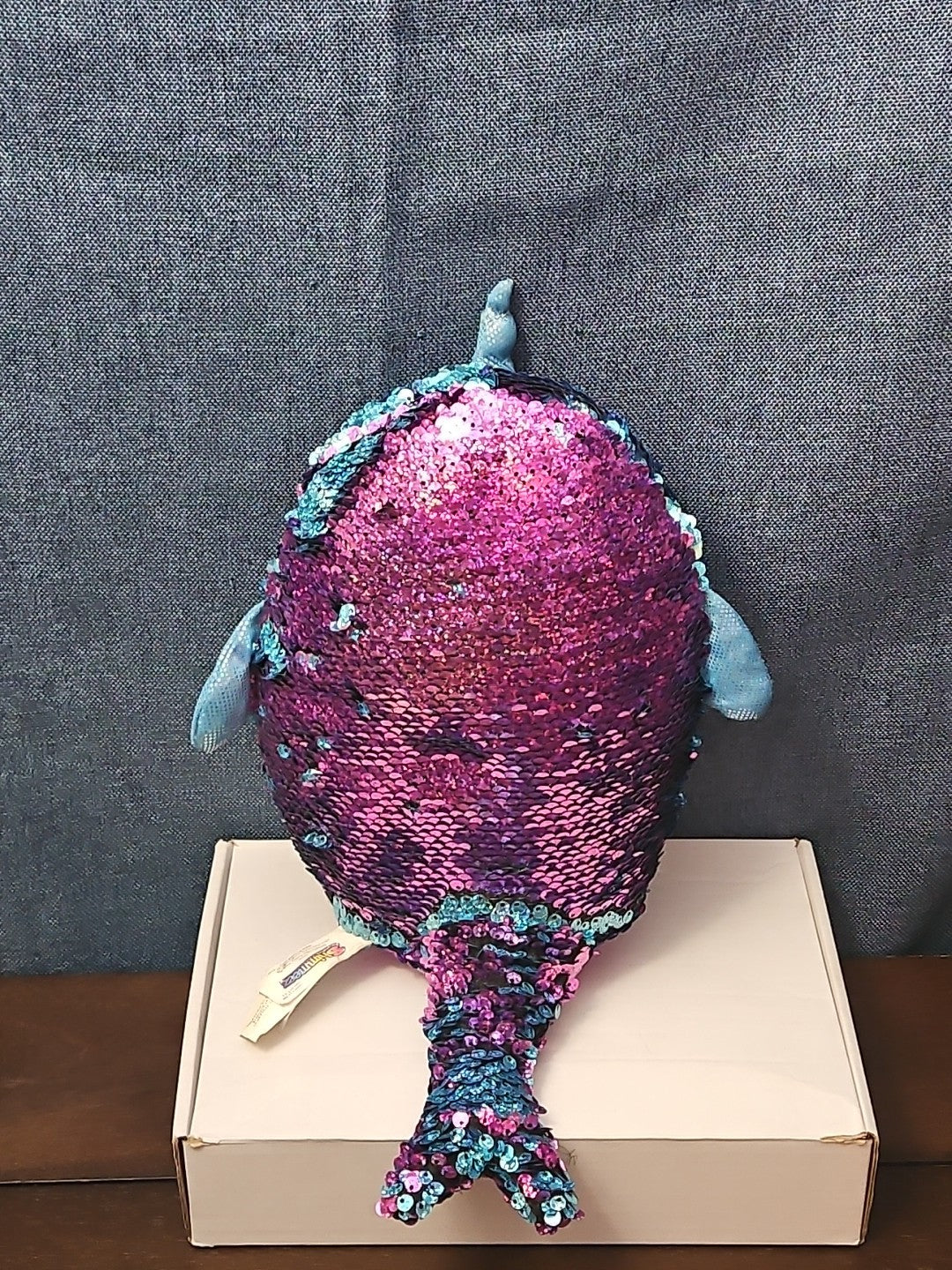 Shimmeez Arlo Narwhal Plush 11" | Reversible Sequin Blue to Purple | Sensory