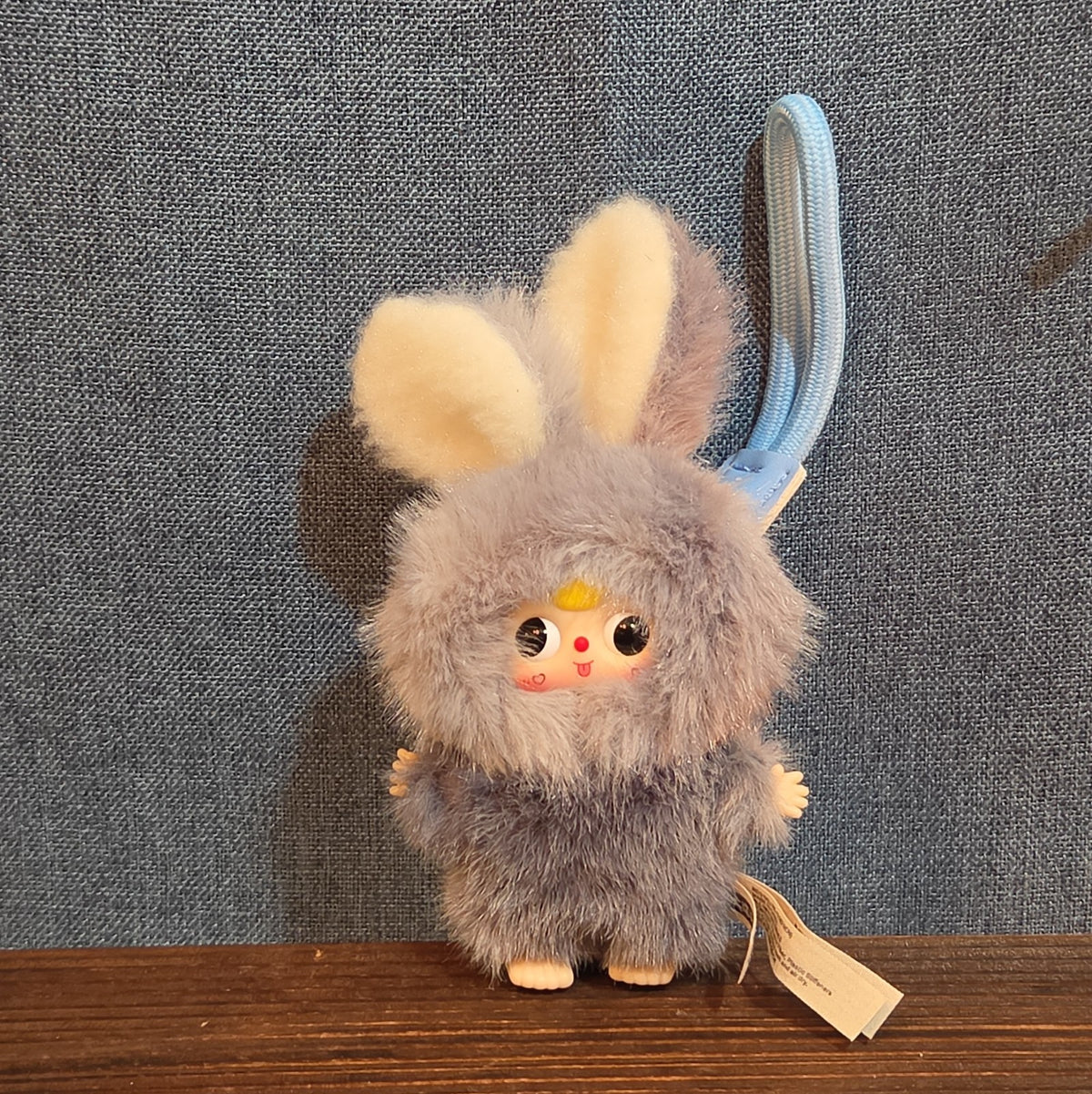 Baby Three Super Mini Bunny Letter S Gray Plush Bag Charm Pendant