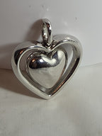 Double Heart Pendant Silver Tone Puffed Charm Y2K