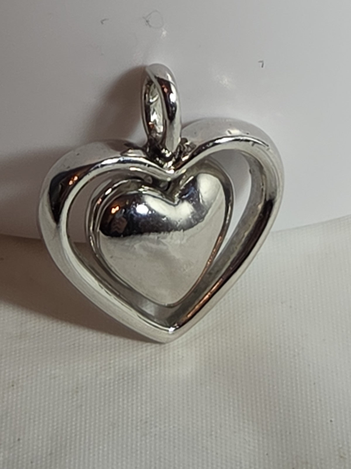 Double Heart Pendant Silver Tone Puffed Charm Y2K