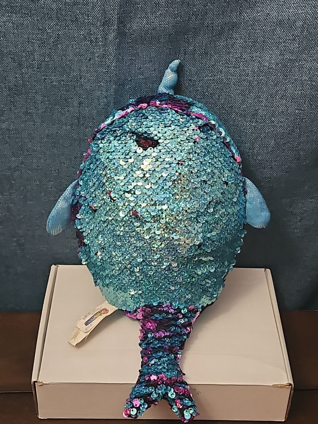 Shimmeez Arlo Narwhal Plush 11" | Reversible Sequin Blue to Purple | Sensory