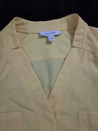 Nine West Petite XL PXL Yellow V-Neck Blouse Career Long Sleeve Pockets Popover