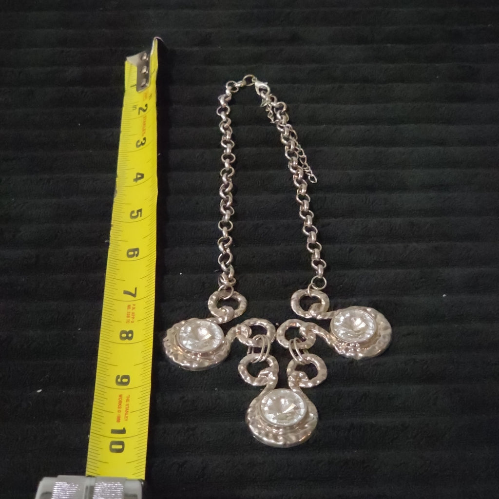 Silver Tone Chunky Crystal Bib Statement Necklace