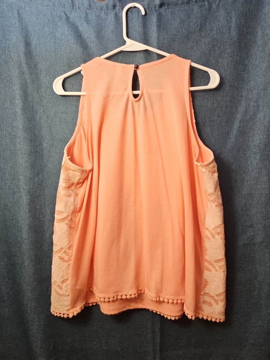 Xhilaration Peach Lace Overlay Tank Top with Pom-Pom Trim