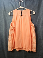 Xhilaration Peach Lace Overlay Tank Top with Pom-Pom Trim