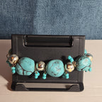 Chunky Faux Turquoise Silver Tone Stretch Bracelet Boho Y2K NWOT
