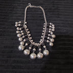 Chunky Silver Bib Statement Necklace Black Cube Cascading Collar Choker Punk Mod